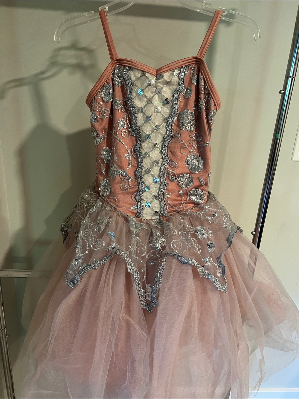 Weissman Pink/ Gray Tulle Ballet Dance Costume with Silver Embellishment